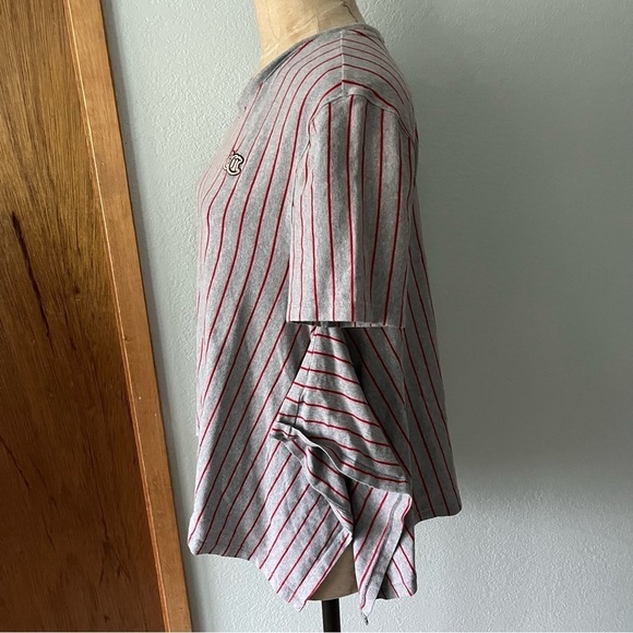 OPENING CEREMONY sz L Gray Tee Flowy Sides Red Stripe - Picture 6 of 10